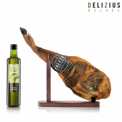 Set of Iberian Grain-Fed Ham Shoulder, Olive Oil and Ham Holder