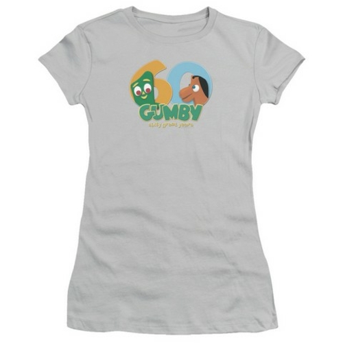 Trevco Gumby-60Th Short Sleeve Junior Sheer Tee, Silver - Small