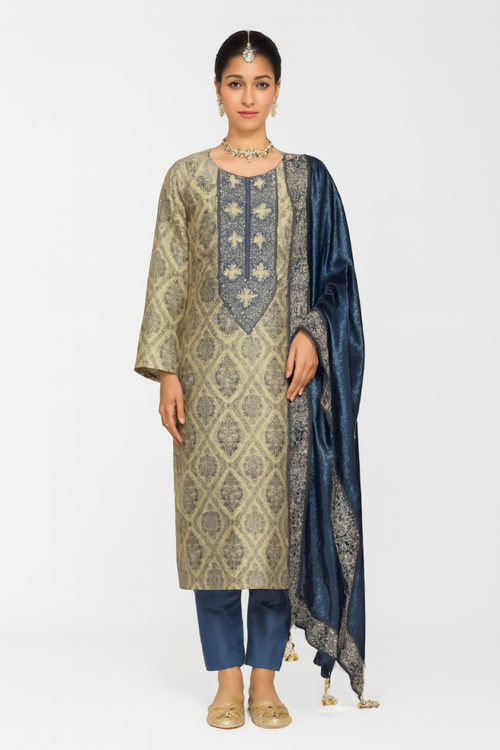 Main Women Traditional Embroidery Kurta Set-Blue (Size-L) | D489 image