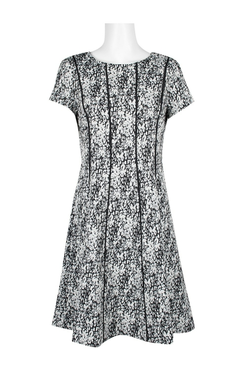 Adrianna Papell Scoop Neck Short Sleeve Piping Detail Zipper Back