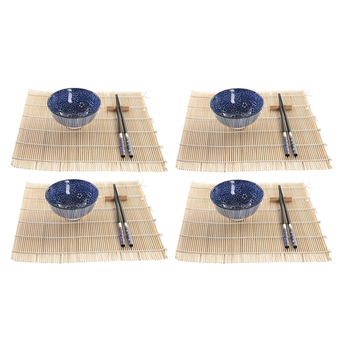 Sushi Set DKD Home Decor 14,5 x 14,5 x 31 cm Black Blue Stoneware