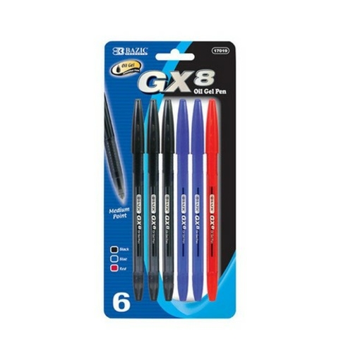 Bazic 17019 GX-8 Asst. Color Oil-Gel Ink Pen (6/Pack) Case of 24      