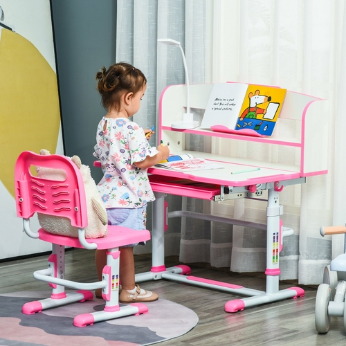 Qaba Kids Desk and Chair Set Height Adjustable Student Writing Desk