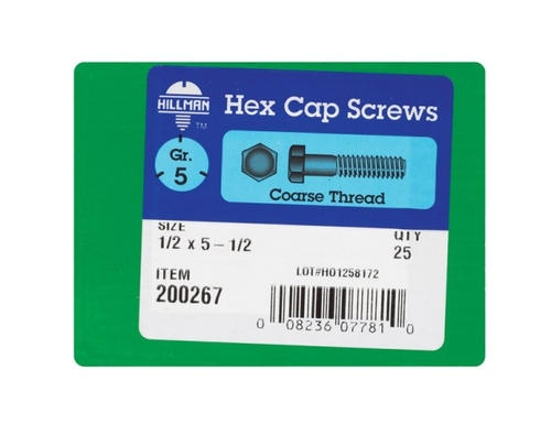 Hillman 200267 0.5 x 5.5 in. USS Grade 5 Hex Cap Screws Bolt