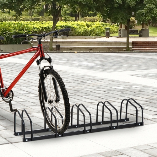 HOMCOM 5 Bike Parking Stand Floor Wall Mount  Storage Locking Rack