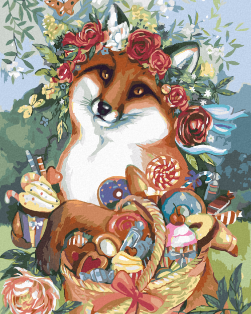 Zuty - Paint by Numbers â€“ FOX WITH A FLOWER CROWN AND A BASKET FULL