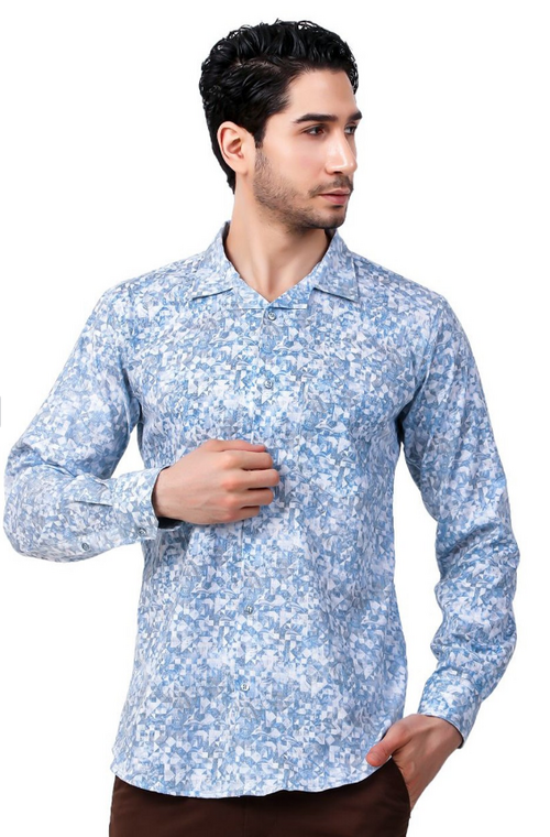 Men Relaxed Cuban Collar Conversational Printed Cotton Slim Fit Casual
