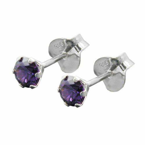 earring studs zirconia purple silver 925