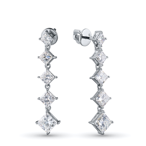 14K White Gold Earring Studs with 10 Princess-Cut Lab-Created Diamonds