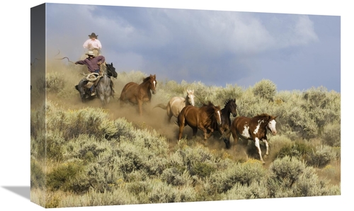 Global Gallery GCS-452592-1218-142 12 x 18 in. Cowboys Herding A Horse