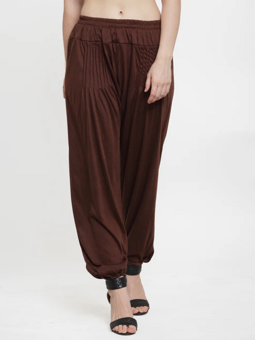 "Casual Luxe: Brown Modern Lycra Harem Pant"