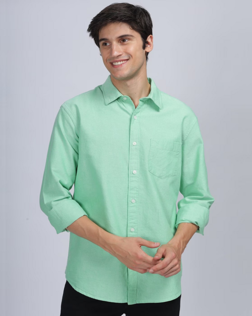 Fashionable Party Wear Green Cotton Casual Shirt For Men