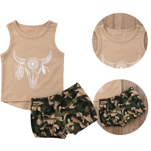  Baby Kids Boy Girl 2pcs Military Set Cattle