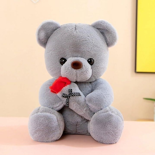 Plush Cute Teddy Bear with Rose Flower