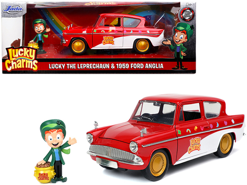 1959 Ford Anglia Red and White with Lucky the Leprechaun Diecast