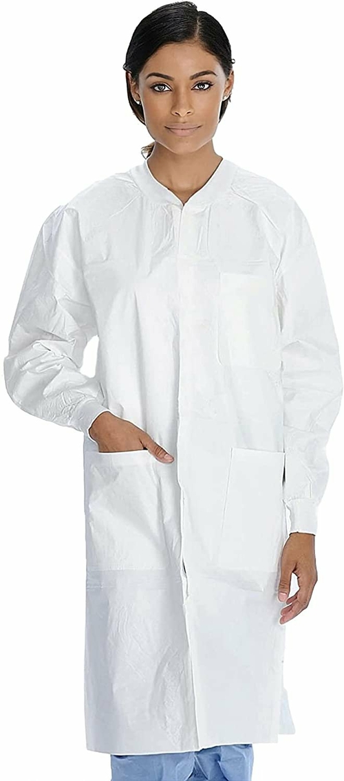 White Disposable Lab Coat. Pack of 10 Splash Proof Disposable Gowns