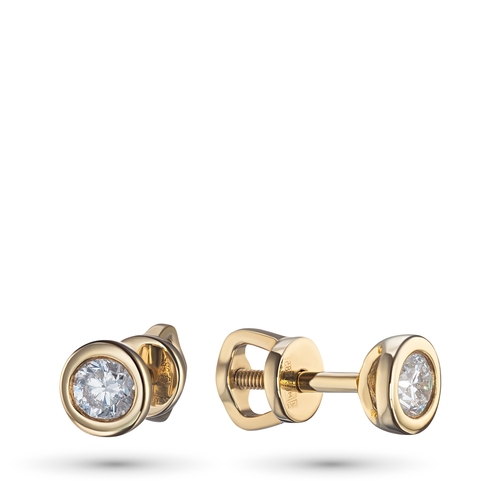 14K Yellow Gold Earring Studs with 2 Round-Cut Lab-Created Diamonds