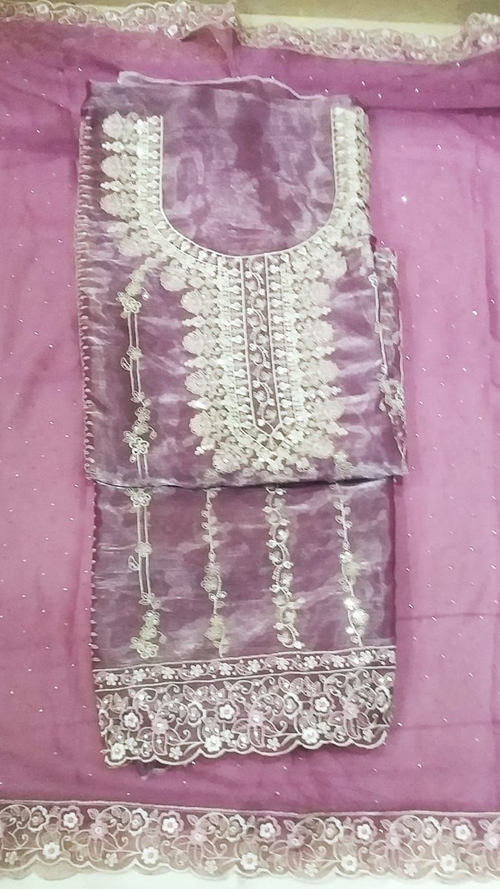 Unstitched Cotton Salwar Suit Material Embroidered Color Purple