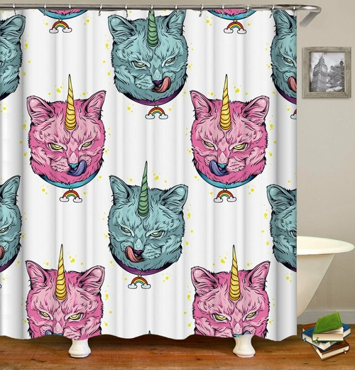 Wild Cat Unicorn Shower Curtain