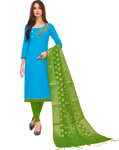 Women Cotton Suit Salwar & Dupatta Set (Size-XXL) (Color-SEA BLUE)