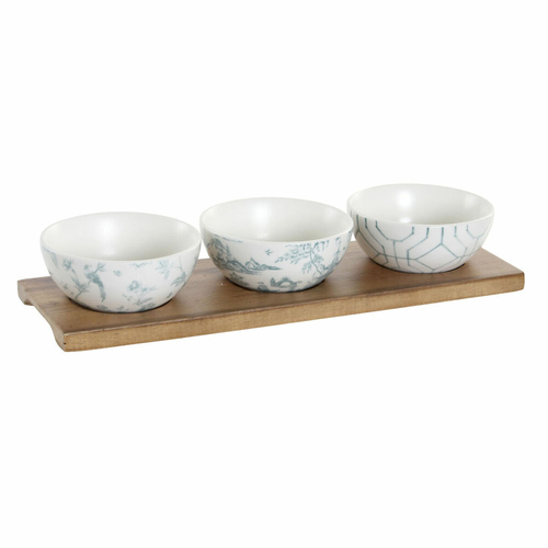 Appetizer Set DKD Home Decor White Navy Blue Porcelain Acacia Plastic