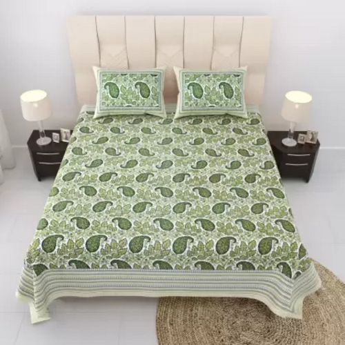 244 TC Cotton Super King Floral Flat Bedsheet  (Pack of 1, GreenLeaf)