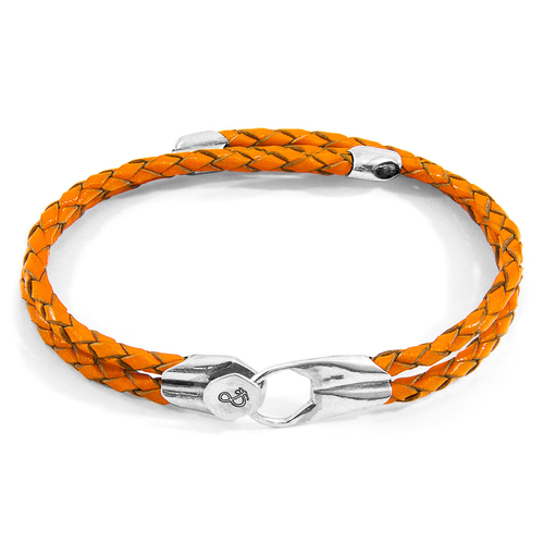 Fire Orange Conway Silver & Leather Bracelet
