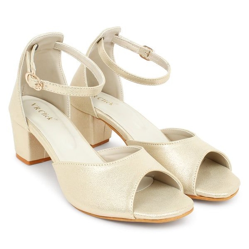 Chunky Heeled Sandals with Buckle Closure (Size-36) (Color-GOLD)