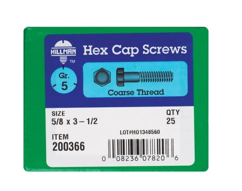 Hillman 200366 0.625 x 3.5 in. USS Grade 5 Hex Cap Screws Bolt