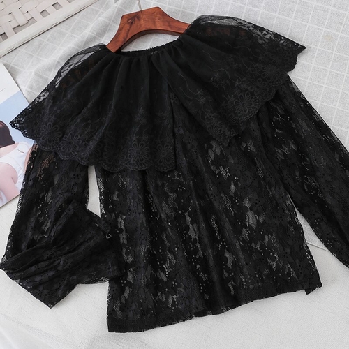 Korean Womens Lace Slim Tops And Blouses