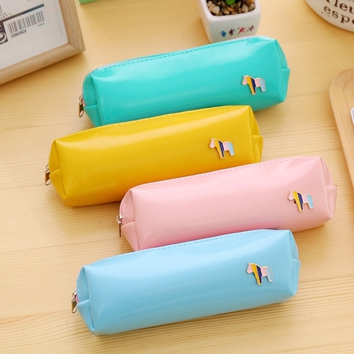 Cute Candy Color Pony Pencil Cases Pu Leather