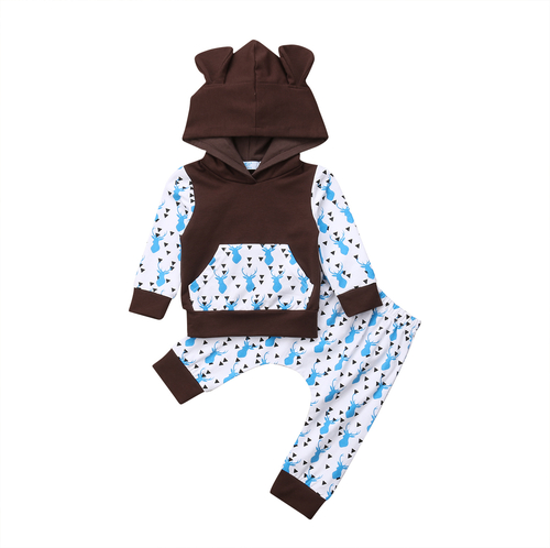 Newborn Baby Kid Boy Deer Hooded Tops+Pants