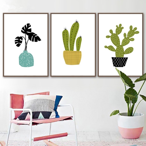 Cartoon Cactus Leaves Nordic Posters And