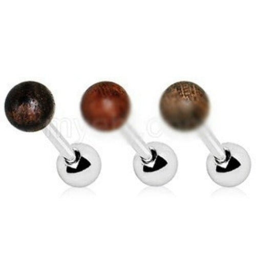 Natural Organic Wood Ball Cartilage Stud Earring