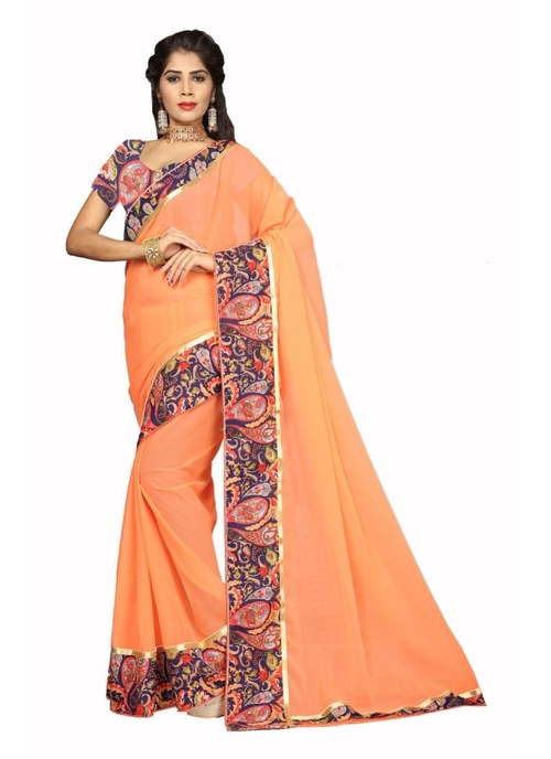 Peach Color Chiffon  Saree