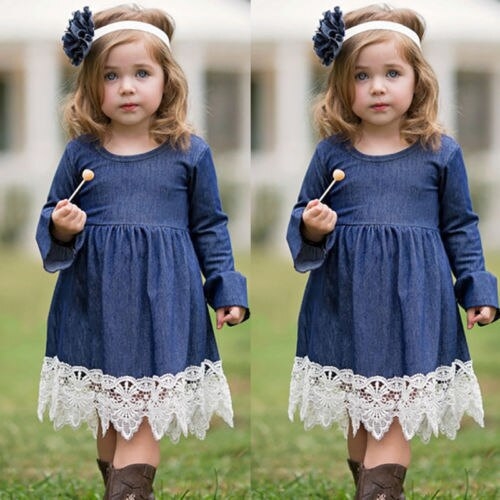 Newborn Infant Baby Girls Denim Ruffles Long