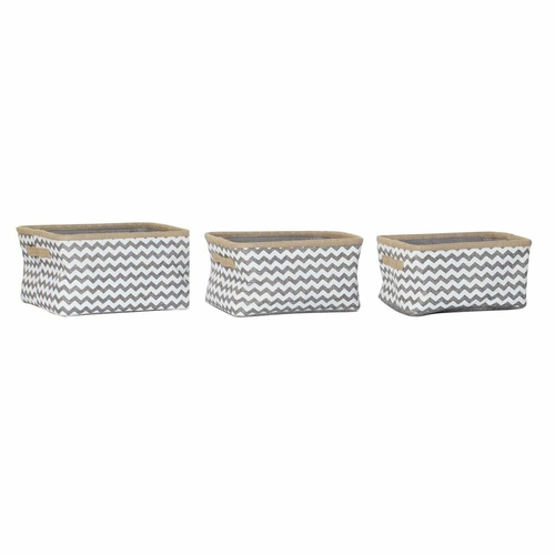 Basket set DKD Home Decor White Grey Jute Zigzag Boho 36 x 31 x 20 cm