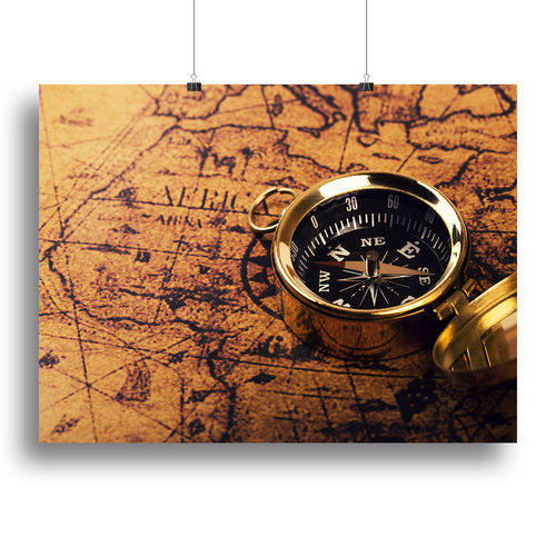 compass on vintage world map Canvas Print or Poster