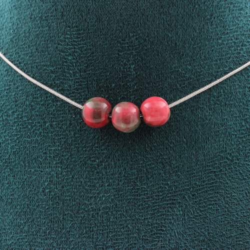 Red green Jasper 8 mm 3 beads necklace