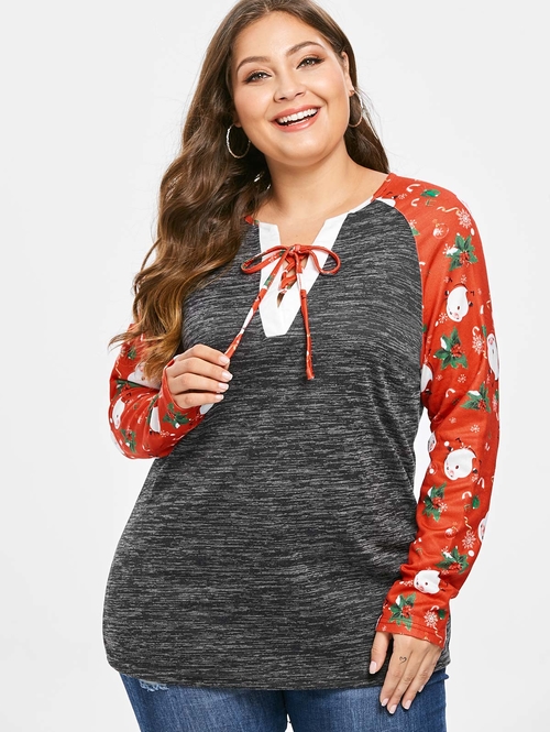  Plus Size Printed Marled Christmas Tee