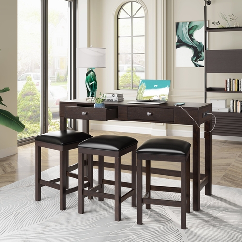 4-Piece Counter Height Table Set with Socket and Leather Padded