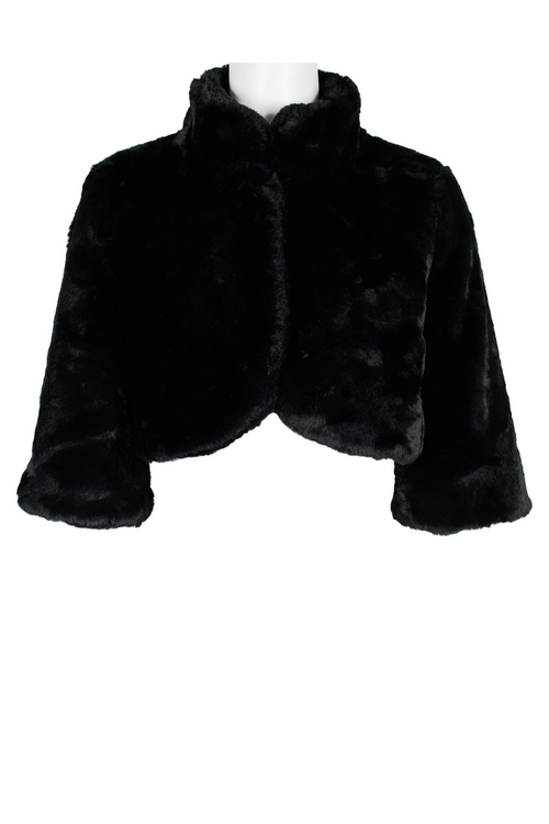 Laundry High Neck 3/4 Sleeve Cropped Solid Faux Fur Jacket