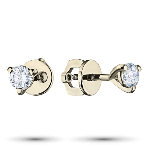 14K Yellow Gold Earring Studs with 2 Round-Cut Lab-Created Diamonds
