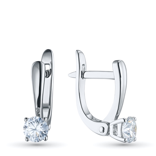 14K White Gold Earrings with 2 Round-Cut Lab-Created Diamonds 0.867