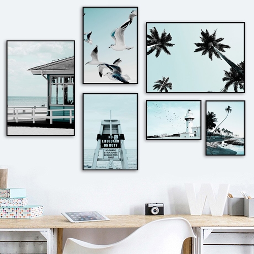 Beach Seagull Coconut Tree Sign Landscape