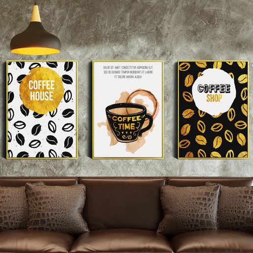 Cafe Decoration Golden Coffee Oil Painting on