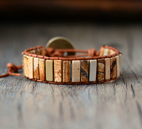 Leather Wrap Bracelet Unqiue Natural Stone Single