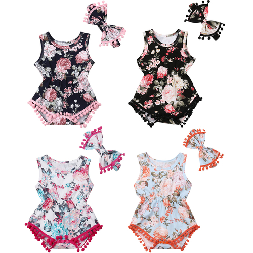 Newborn Kids Baby Girls Boys Floral Bodysuits