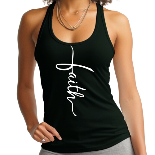 Womens Fitness Tank Top Graphic T-shirt Faith Script Cross