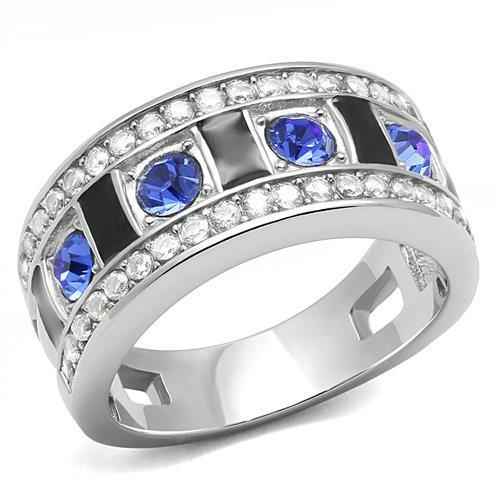 Women High Polished Stainless Steel Ring with Top Grade Crystal in Sap